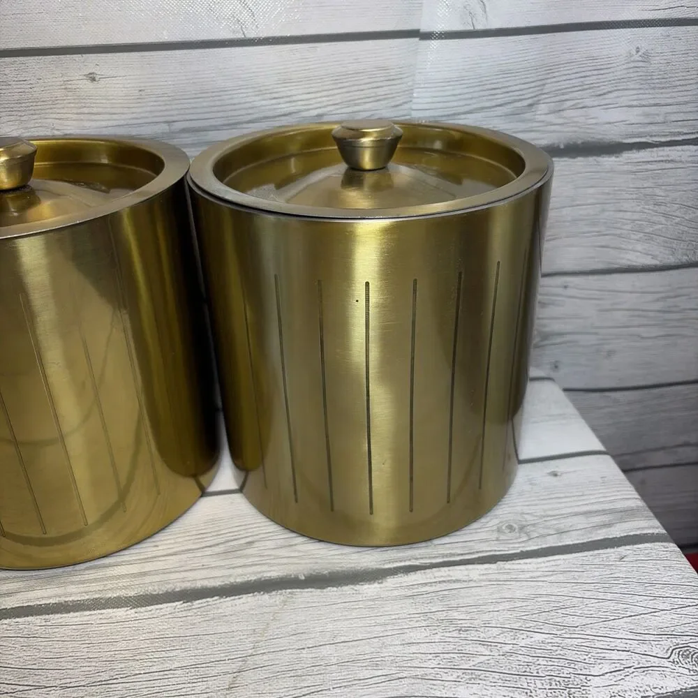 Vintage Gold Metal Kitchen Canister Set 3pc  Croft on MCM Regency